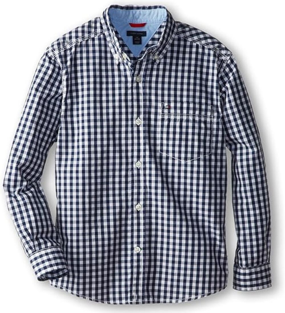 Tommy Hilfiger Navy Blue Gingham Button Down Shirt Men's Size 34/35 17.5